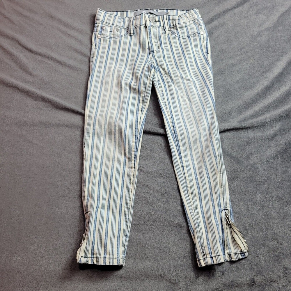 Tractr Jeans Girls 6 Blue Stripe Denim Pockets Ankle Zip Comfort Stretch Skinny